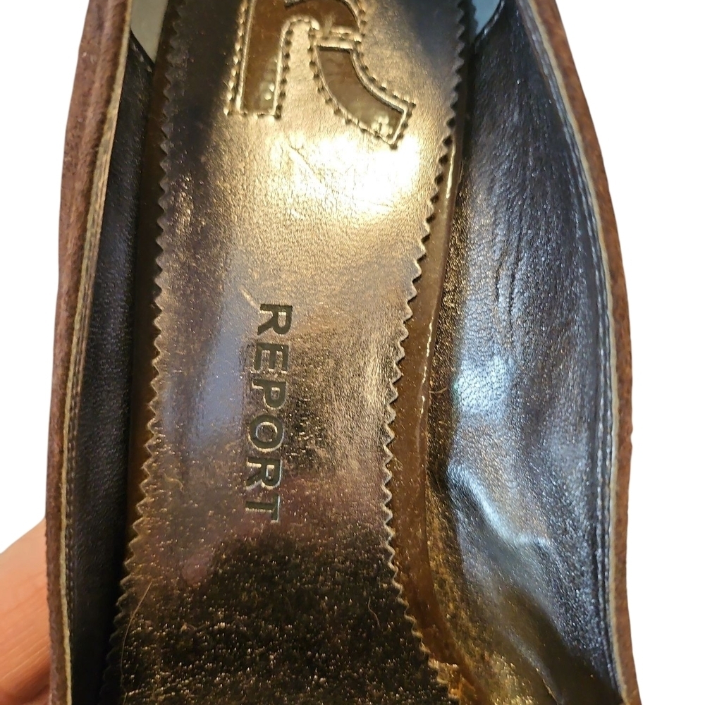 Report Dalia Brown Suede Heels w/Toe Fringe - Picture 5 of 6